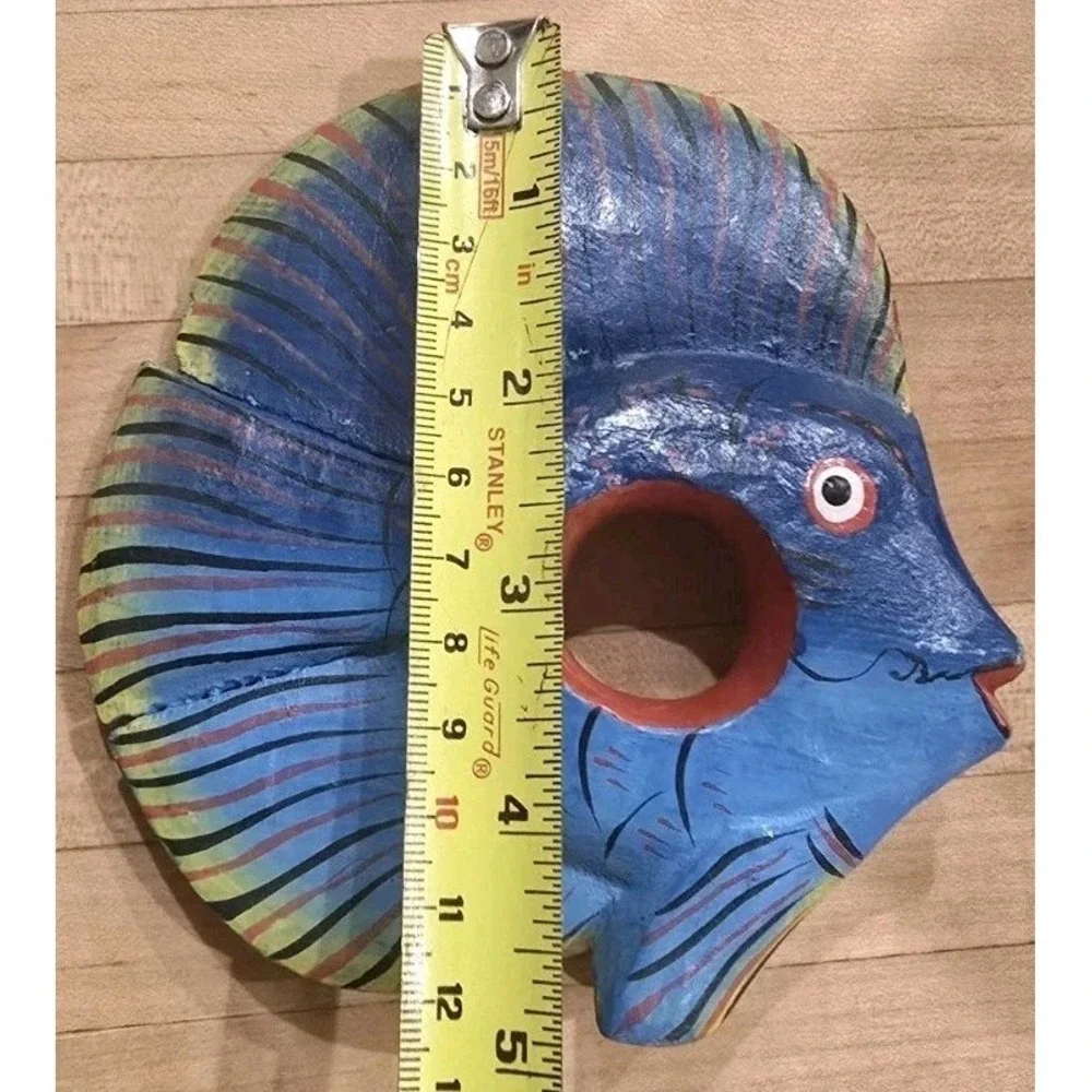 VTG Hand Painted Carved Wooden Tropical‎ Fish Sea Napkin Holders Rings Set of 8